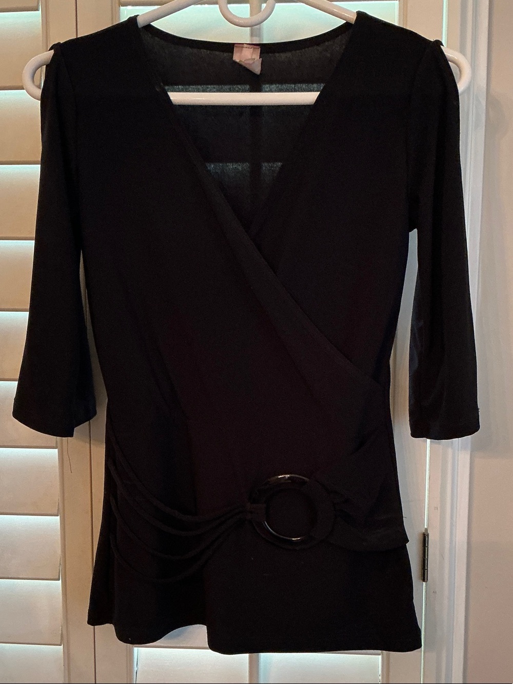 Black Wrap-Style Women's Dress with Decorative Ring